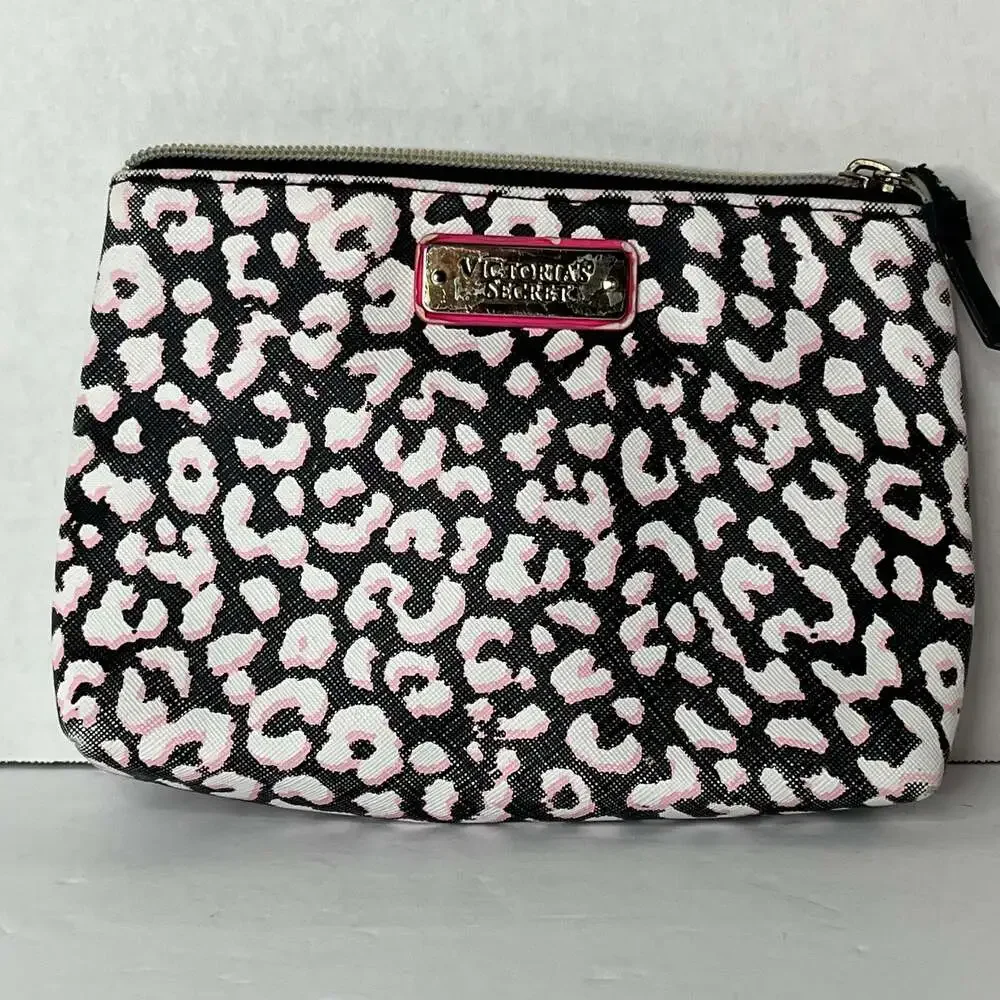 Victoria's Secret Black, White, and Pink Leopard Print Cosmetic Pouch